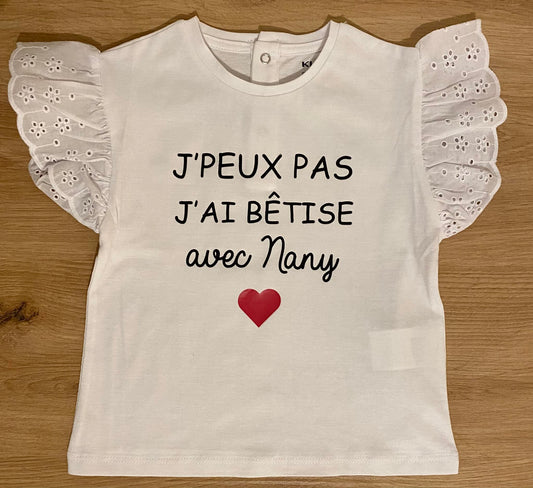 T-shirt personnalisé "J'PEUX PAS J'AI BÊTISE AVEC"