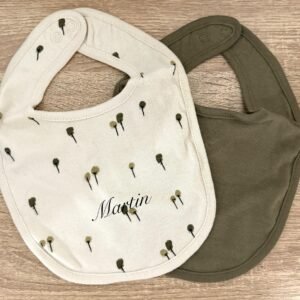 lot de 2 bavoirs kaki & beige