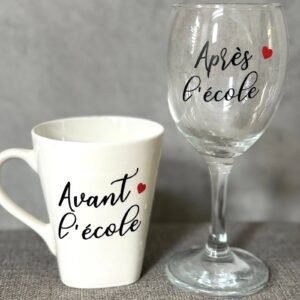 Tasse + verre "avant - après l'école"