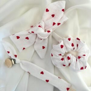 Lot attache tétine + chouchou motifs petits coeurs